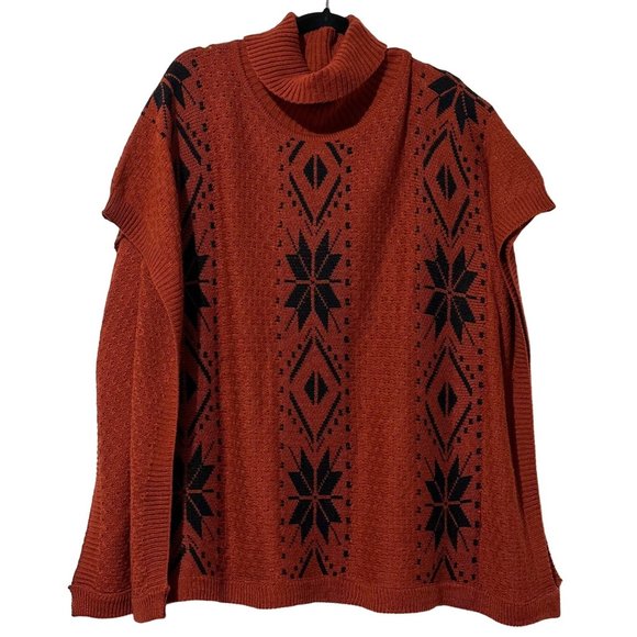 Fashion BLVD women’s size L rust Nordic print turtleneck sleeveless vest - Picture 1 of 6